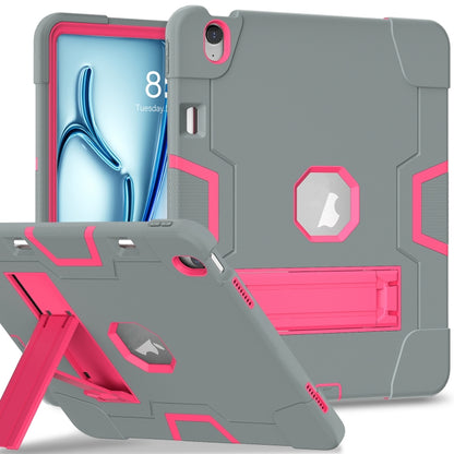 For iPad Air 13 2024 Contrast Color Silicone Acrylic PC Tablet Case with Holder(Grey Rose Red) - iPad Air 13 2024 Cases by buy2fix | Online Shopping UK | buy2fix