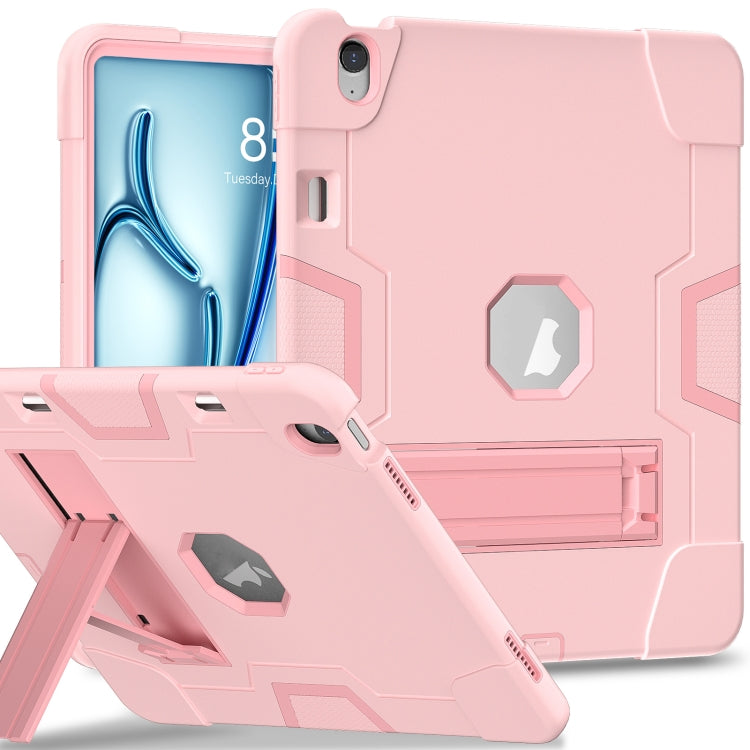 For iPad Air 13 2024 Contrast Color Silicone Acrylic PC Tablet Case with Holder(Rose Gold) - iPad Air 13 2024 Cases by buy2fix | Online Shopping UK | buy2fix