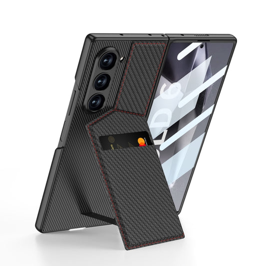 For Samsung Galaxy Z Fold6 GKK Integrated Rotor Bracket Recessed Card Bag Phone Case(Carbon Fibre Texture) - Galaxy Z Fold6 5G Cases by GKK | Online Shopping UK | buy2fix