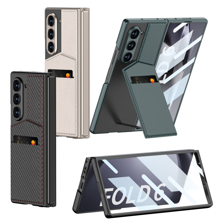 For Samsung Galaxy Z Fold6 GKK Integrated Rotor Bracket Recessed Card Bag Phone Case(Carbon Fibre Texture) - Galaxy Z Fold6 5G Cases by GKK | Online Shopping UK | buy2fix