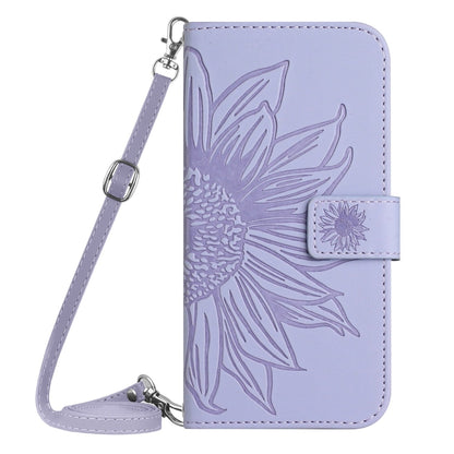 For Samsung Galaxy S25 5G Skin Feel Sun Flower Embossed Flip Leather Phone Case with Lanyard(Purple) - Galaxy S25 5G Cases by buy2fix | Online Shopping UK | buy2fix