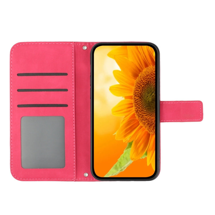 For Samsung Galaxy S25+ 5G Skin Feel Sun Flower Embossed Flip Leather Phone Case with Lanyard(Rose Red) - Galaxy S25+ 5G Cases by buy2fix | Online Shopping UK | buy2fix