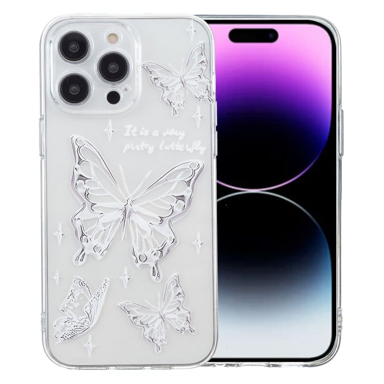 For iPhone 16 Pro Max Colored Drawing Pattern Transparent TPU Phone Case(Butterflies) - iPhone 16 Pro Max Cases by buy2fix | Online Shopping UK | buy2fix