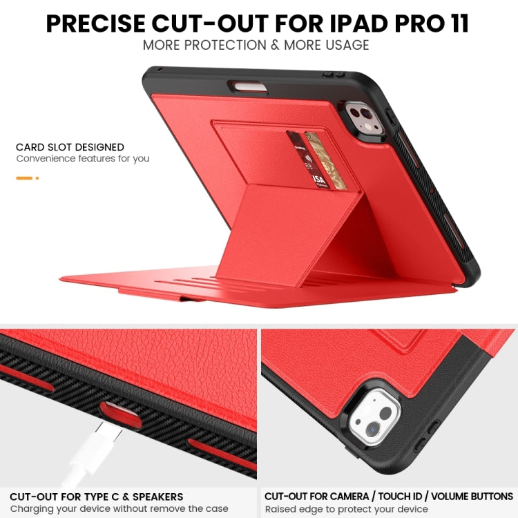 For iPad Pro 11 2024 Smart B Magnetic Holder Leather Tablet Case(Red) - iPad Pro 11 2024 Cases by buy2fix | Online Shopping UK | buy2fix