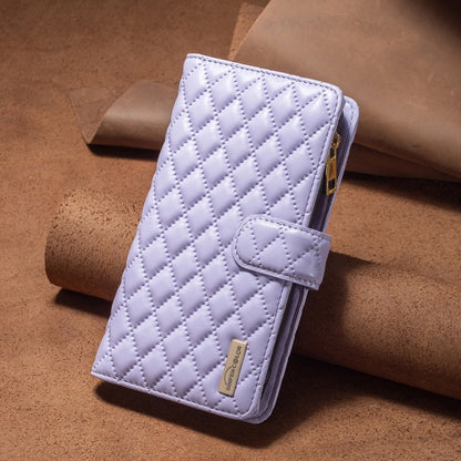 For Samsung Galaxy S25 5G Diamond Lattice Zipper Wallet Leather Flip Phone Case(Purple) - Galaxy S25 5G Cases by buy2fix | Online Shopping UK | buy2fix