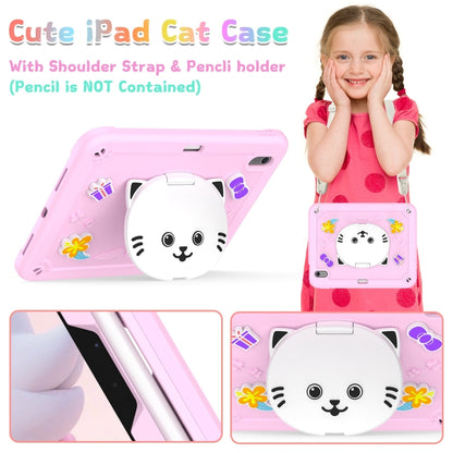 For iPad Air 11 2024 Cat Holder Silicone Hybrid PC Tablet Case with Strap(Cherry Blossom Pink) - iPad Air 11 2024 Cases by buy2fix | Online Shopping UK | buy2fix