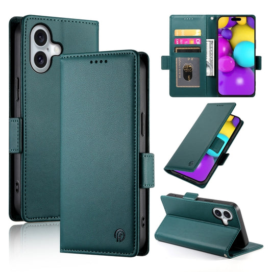 For iPhone 16 Side Buckle Magnetic Frosted Leather Phone Case(Dark Green) - iPhone 16 Cases by buy2fix | Online Shopping UK | buy2fix