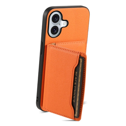 For iPhone 16 Calf Texture Card Bag Design Full Coverage Phone Case(Orange) - iPhone 16 Cases by buy2fix | Online Shopping UK | buy2fix