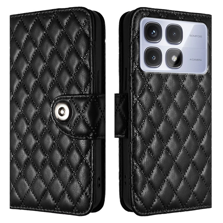 For Redmi K70 Ultra 5G Global Rhombic Texture Flip Leather Phone Case with Lanyard(Black) - Xiaomi Cases by buy2fix | Online Shopping UK | buy2fix