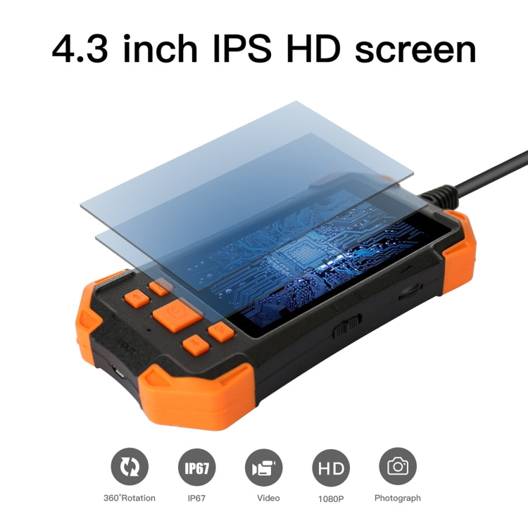 T20 4.3 inch IPS Screen 3.9mm Single Camera IP67 Waterproof Hard Cable Digital Endoscope, Length:1m(Black Orange) -  by buy2fix | Online Shopping UK | buy2fix