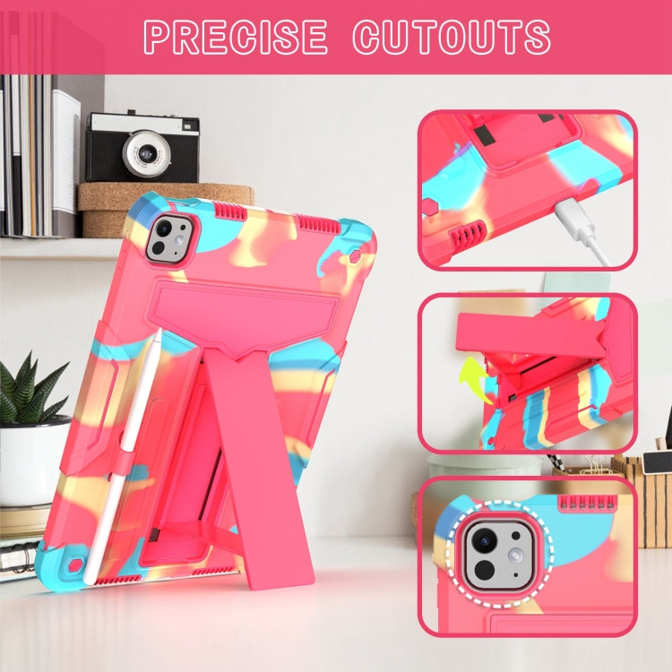 For iPad Pro 11 2024 T Holder Robot Silicone Hybrid PC Tablet Case(Camouflage Rose Red) - iPad Pro 11 2024 Cases by buy2fix | Online Shopping UK | buy2fix