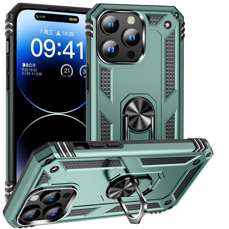 For iPhone 16 Pro Shockproof TPU Hybrid PC Phone Case with Holder(Dark Green) - iPhone 16 Pro Cases by buy2fix | Online Shopping UK | buy2fix