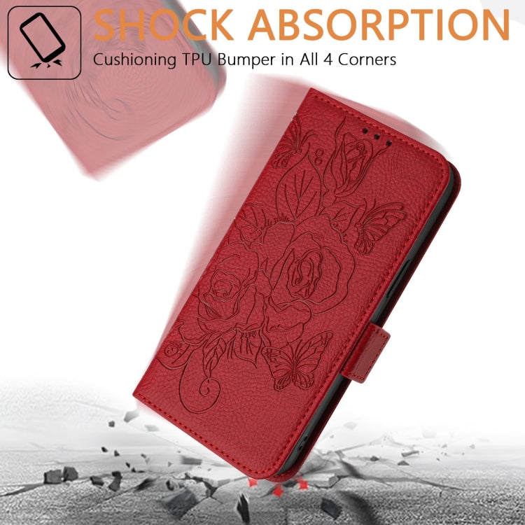 For Blackview Shark 8 Embossed Rose RFID Anti-theft Leather Phone Case(Red) - More Brand by buy2fix | Online Shopping UK | buy2fix