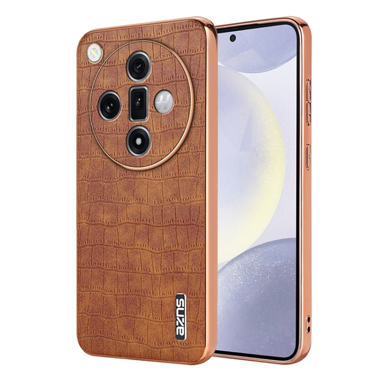 For OPPO Find X7 Ultra AZNS Electroplated Frame Crocodile Texture Full Coverage Phone Case(Brown) - Find X7 Ultra Cases by AZNS | Online Shopping UK | buy2fix