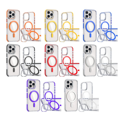 For iPhone 16 Pro Dual-Color Clear Acrylic Hybrid TPU Lens Flip Holder MagSafe Phone Case(Black) - iPhone 16 Pro Cases by buy2fix | Online Shopping UK | buy2fix