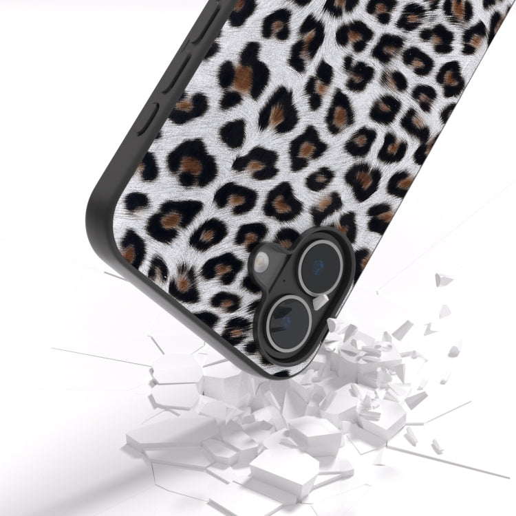 For iPhone 16 Plus Black Frame Leopard Phone Case(Silver Leopard) - iPhone 16 Plus Cases by buy2fix | Online Shopping UK | buy2fix