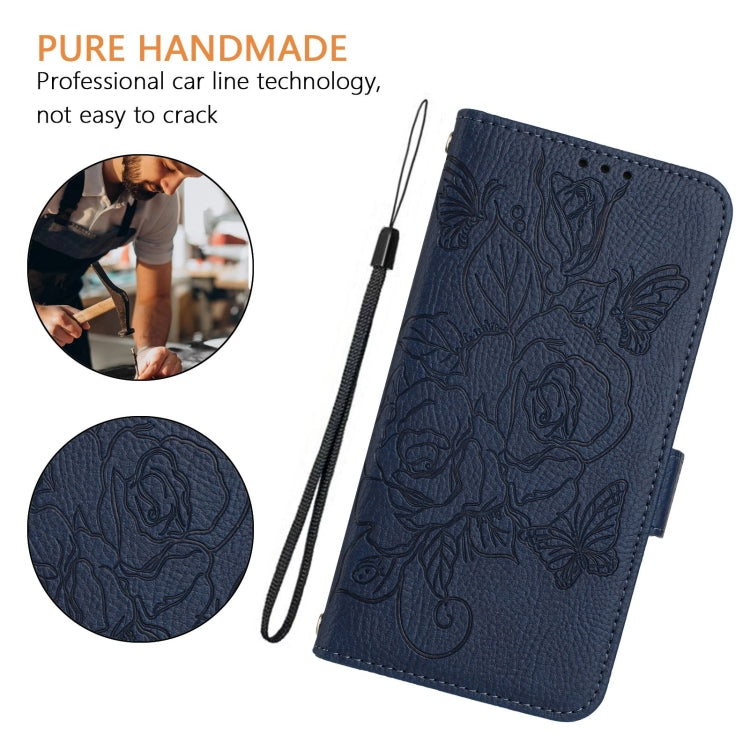 For Motorola Moto G Play 5G / G 5G 2024 Embossed Rose RFID Anti-theft Leather Phone Case(Dark Blue) - Motorola Cases by buy2fix | Online Shopping UK | buy2fix