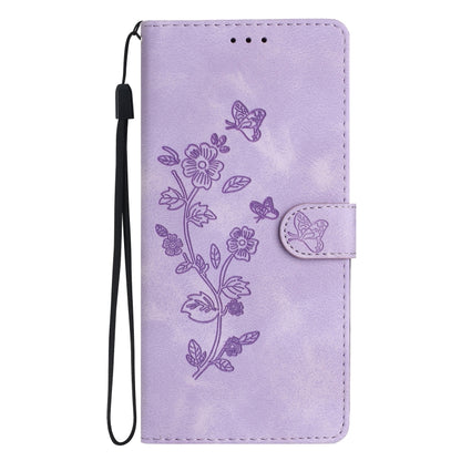 For Samsung Galaxy S25 5G Flower Butterfly Embossing Pattern Leather Phone Case(Purple) - Galaxy S25 5G Cases by buy2fix | Online Shopping UK | buy2fix