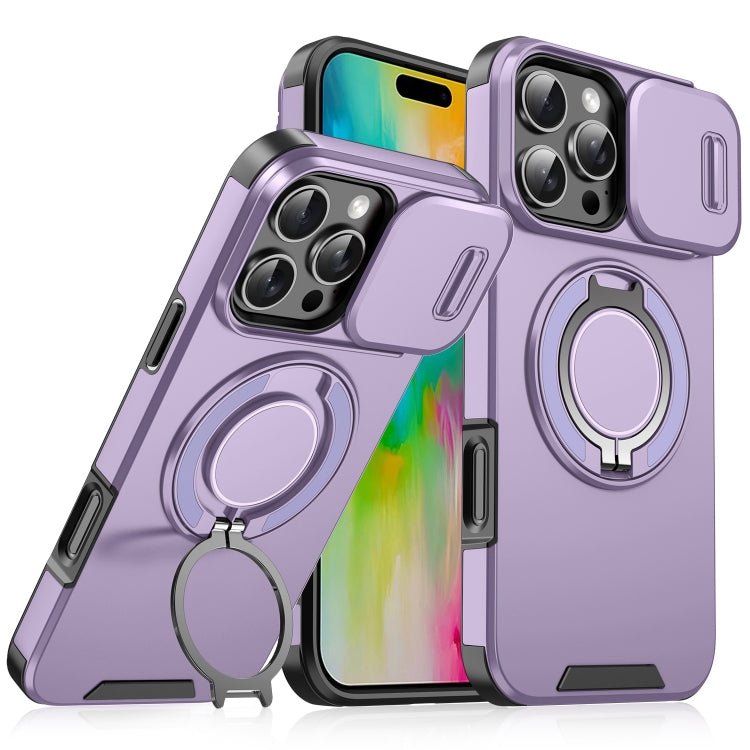 For iPhone 16 Pro Max Sliding Camshield Ring Holder Phone Case(Purple) - iPhone 16 Pro Max Cases by buy2fix | Online Shopping UK | buy2fix