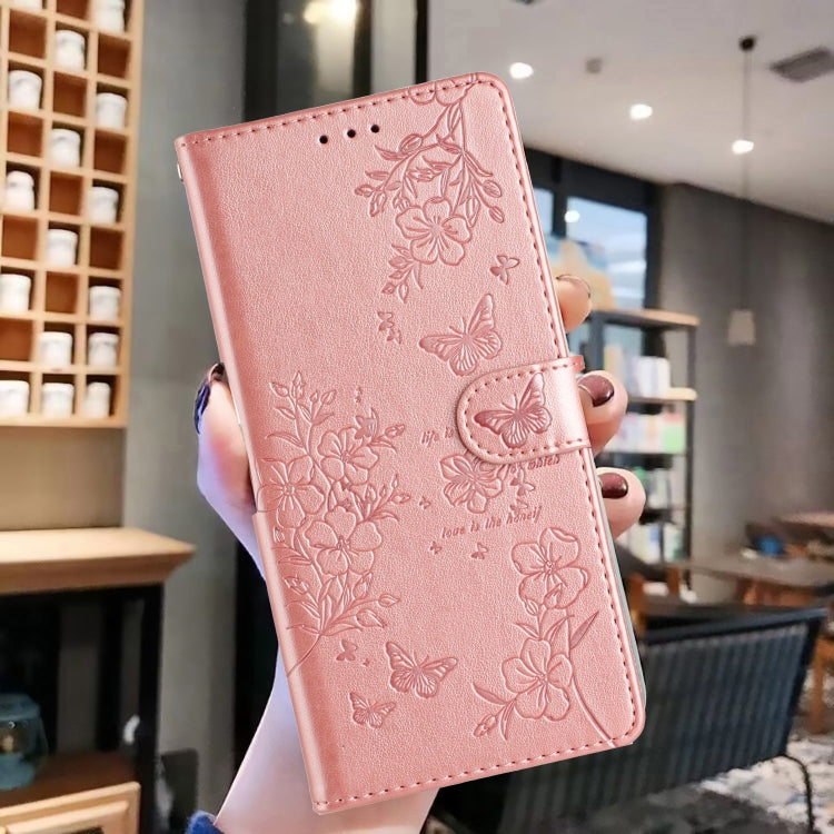 For iPhone 16 Pro Max Butterflies and Flowers Leather Phone Case(Rose Gold) - iPhone 16 Pro Max Cases by buy2fix | Online Shopping UK | buy2fix