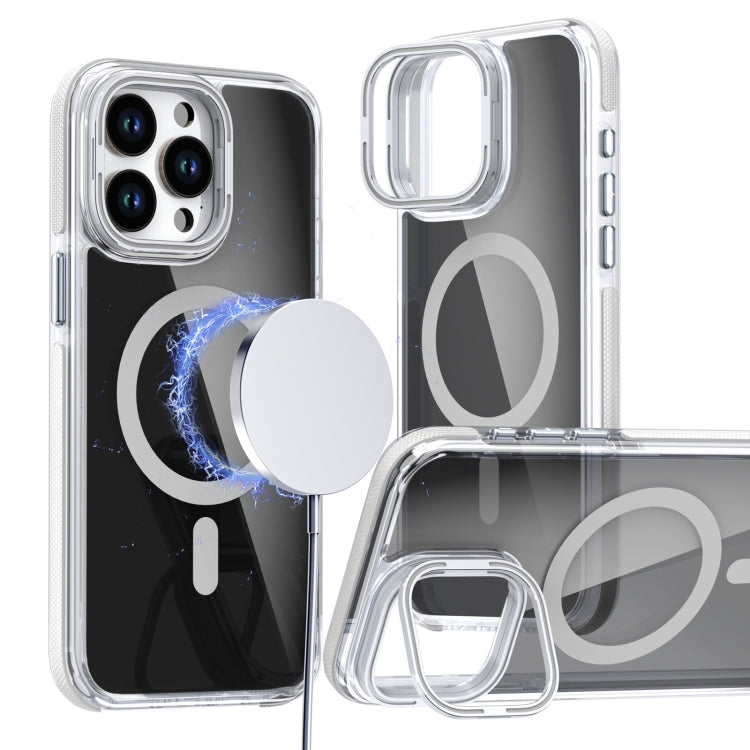 For iPhone 14 Pro Max Magsafe Dual-Color Transparent Black Lens Holder Phone Case(White) - iPhone 14 Pro Max Cases by buy2fix | Online Shopping UK | buy2fix