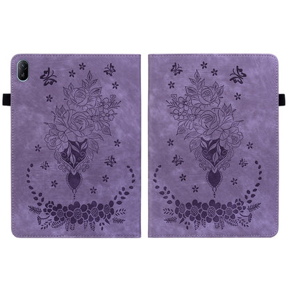 For Huawei MatePad SE 11 2024 Butterfly Rose Embossed Leather Tablet Case(Purple) - Huawei by buy2fix | Online Shopping UK | buy2fix