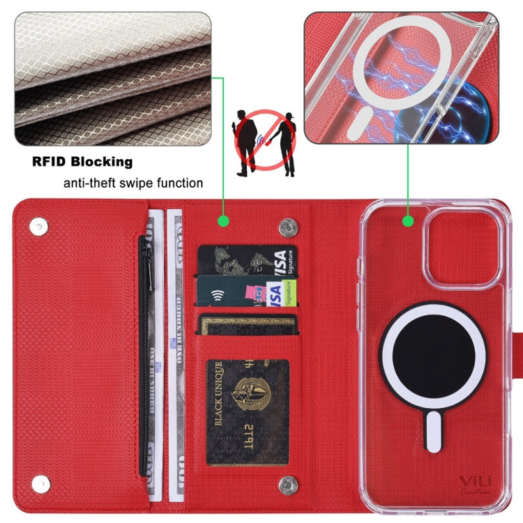 For iPhone 13 ViLi GHB-C Series RFID MagSafe Magnetic Flip Leather Phone Case(Red) - iPhone 13 Cases by ViLi | Online Shopping UK | buy2fix