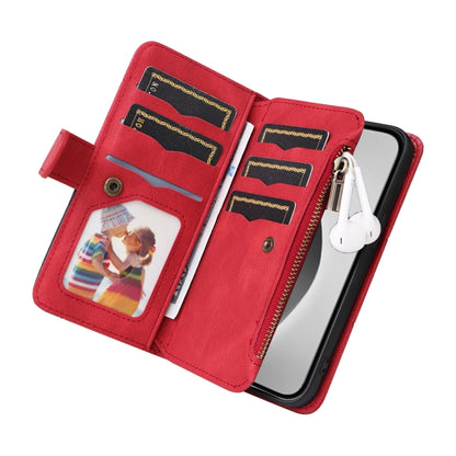 For iPhone 16 Pro Max Dual-color 9 Card Slots Zipper Wallet Leather Phone Case(Red) - iPhone 16 Pro Max Cases by buy2fix | Online Shopping UK | buy2fix