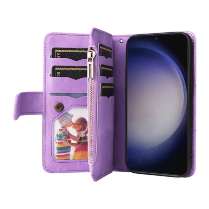 For Samsung Galaxy S25 / S24 5G Dual-color 9 Card Slots Zipper Wallet Leather Phone Case(Purple) - Galaxy S25 5G Cases by buy2fix | Online Shopping UK | buy2fix