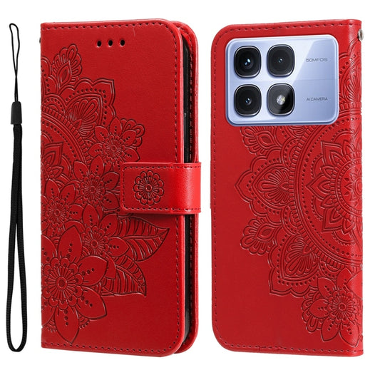 For Redmi K70 Ultra Seven-petal Flowers Embossing Leather Phone Case(Red) - Xiaomi Cases by buy2fix | Online Shopping UK | buy2fix