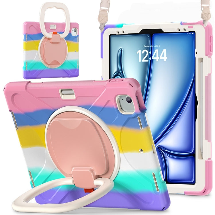 For iPad Air 13 2024 Silicone Hybrid PC Tablet Case with Holder & Shoulder Strap(Colorful Pink) - iPad Air 13 2024 Cases by buy2fix | Online Shopping UK | buy2fix