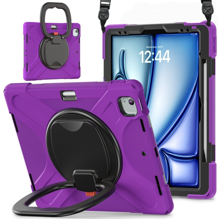 For iPad Air 13 2024 Silicone Hybrid PC Tablet Case with Holder & Shoulder Strap(Purple) - iPad Air 13 2024 Cases by buy2fix | Online Shopping UK | buy2fix