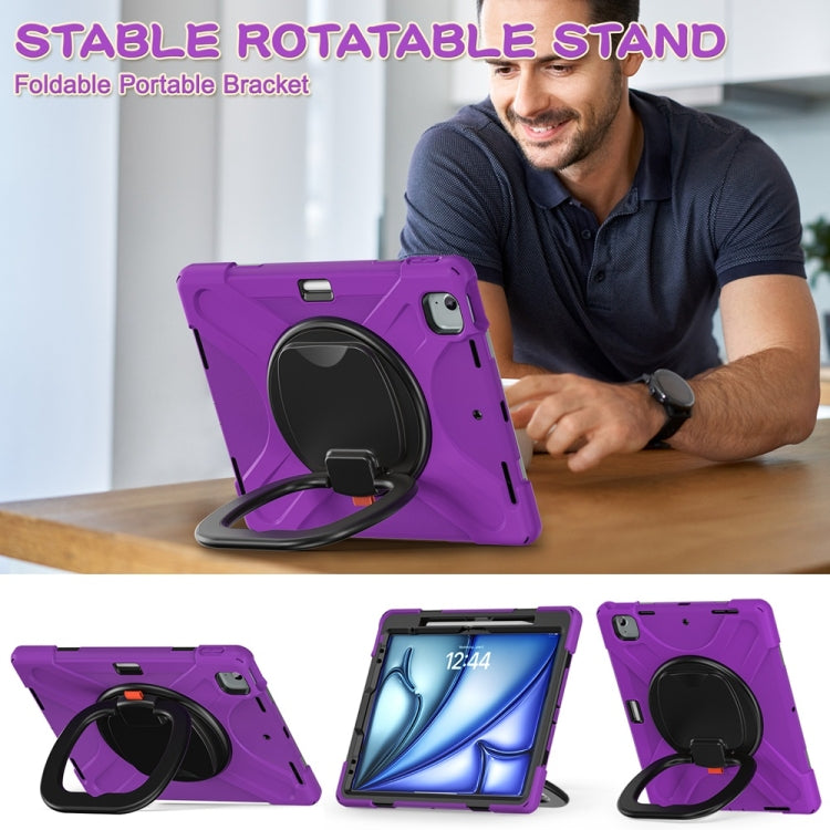 For iPad Air 13 2024 Silicone Hybrid PC Tablet Case with Holder & Shoulder Strap(Purple) - iPad Air 13 2024 Cases by buy2fix | Online Shopping UK | buy2fix