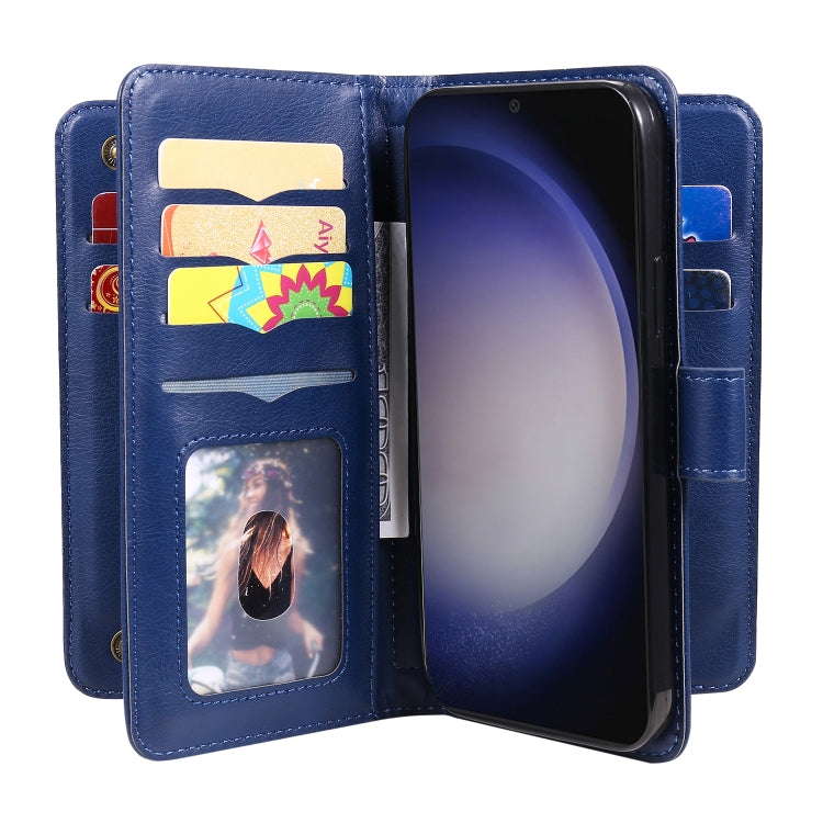 For Samsung Galaxy S25 / S24 5G Multi-Function Wallet 10 Card Slots Leather Phone Case(Dark Blue) - Galaxy S25 5G Cases by buy2fix | Online Shopping UK | buy2fix