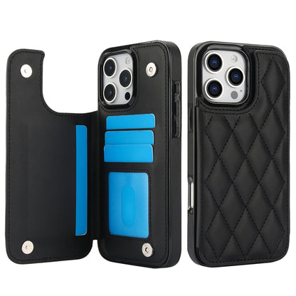 For iPhone 16 Pro Max Double Buckle Rhombic PU Leather Phone Case(Black) - iPhone 16 Pro Max Cases by buy2fix | Online Shopping UK | buy2fix