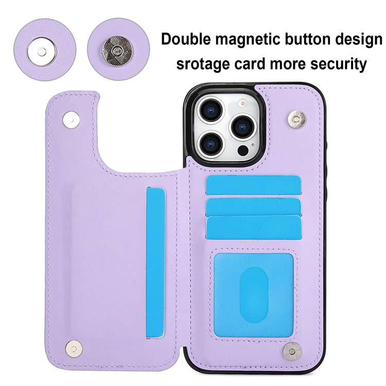 For iPhone 16 Pro Max Double Buckle Rhombic PU Leather Phone Case(Purple) - iPhone 16 Pro Max Cases by buy2fix | Online Shopping UK | buy2fix