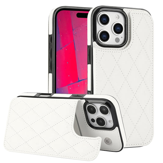 For iPhone 16 Pro Double Buckle Rhombic PU Leather Phone Case(White) - iPhone 16 Pro Cases by buy2fix | Online Shopping UK | buy2fix