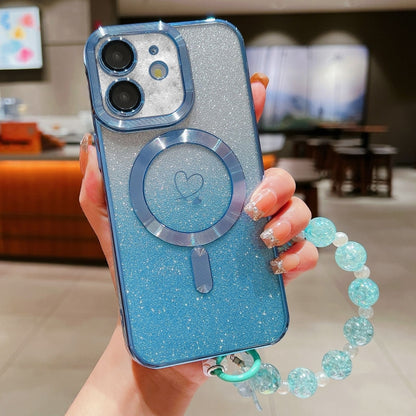 For iPhone 12 Loves Gradient Glitter Bracelets Carbon Fiber Magsafe TPU Phone Case(Blue) - iPhone 12 / 12 Pro Cases by buy2fix | Online Shopping UK | buy2fix