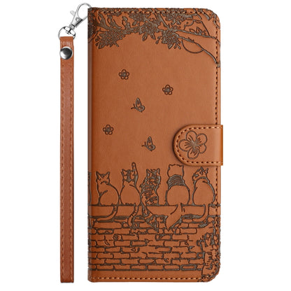 For Samsung Galaxy S25 5G Cat Embossing Pattern Leather Phone Case with Lanyard(Brown) - Galaxy S25 5G Cases by buy2fix | Online Shopping UK | buy2fix