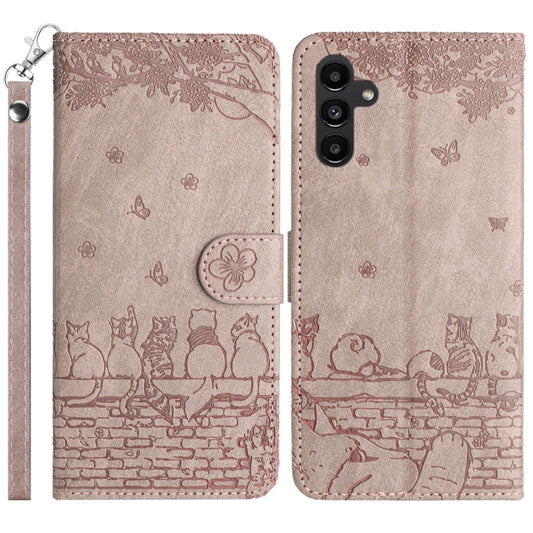 For Samsung Galaxy S25+ 5G Cat Embossing Pattern Leather Phone Case with Lanyard(Grey) - Galaxy S25+ 5G Cases by buy2fix | Online Shopping UK | buy2fix