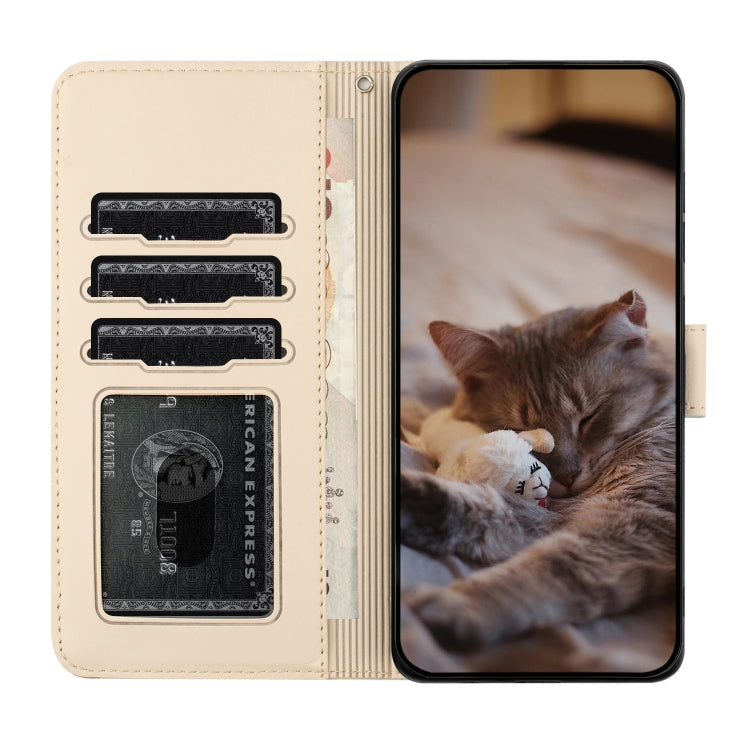 For Samsung Galaxy S25 Ultra 5G Cat Embossing Pattern Leather Phone Case with Lanyard(Beige) - Galaxy S25 Ultra 5G Cases by buy2fix | Online Shopping UK | buy2fix