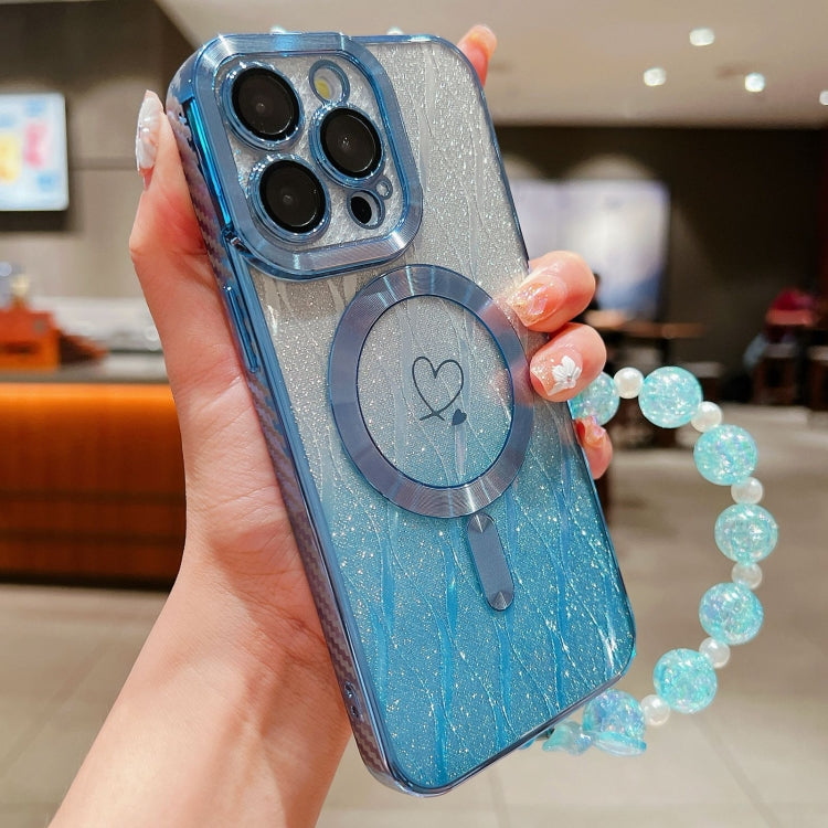 For iPhone 12 Pro Max Loves Leaves Gradient Glitter Bracelets Carbon Fiber Magsafe TPU Phone Case(Blue) - iPhone 12 Pro Max Cases by buy2fix | Online Shopping UK | buy2fix