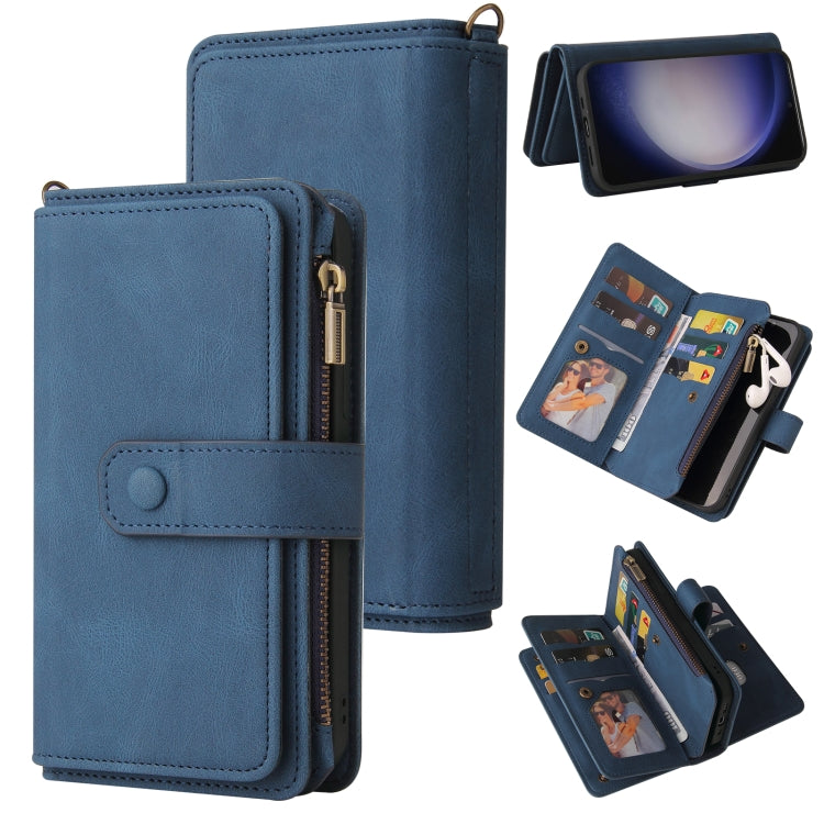 For Samsung Galaxy S25 / S24 5G Skin Feel Multi Card Slots Zipper Wallet Leather Phone Case(Blue) - Galaxy S25 5G Cases by buy2fix | Online Shopping UK | buy2fix