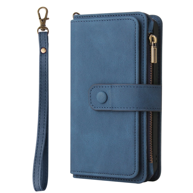 For Samsung Galaxy S25 / S24 5G Skin Feel Multi Card Slots Zipper Wallet Leather Phone Case(Blue) - Galaxy S25 5G Cases by buy2fix | Online Shopping UK | buy2fix