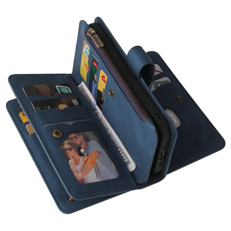 For Samsung Galaxy S25 / S24 5G Skin Feel Multi Card Slots Zipper Wallet Leather Phone Case(Blue) - Galaxy S25 5G Cases by buy2fix | Online Shopping UK | buy2fix