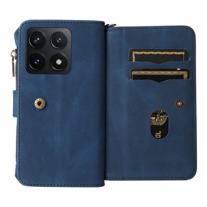 For Xiaomi 14T Skin Feel Multi Card Slots Zipper Wallet Leather Phone Case(Blue) - 14T Cases by buy2fix | Online Shopping UK | buy2fix