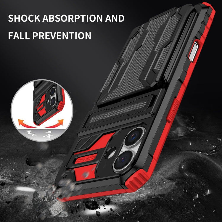 For iPhone 16 Plus Kickstand Armor Card Wallet Phone Case(Red) - iPhone 16 Plus Cases by buy2fix | Online Shopping UK | buy2fix