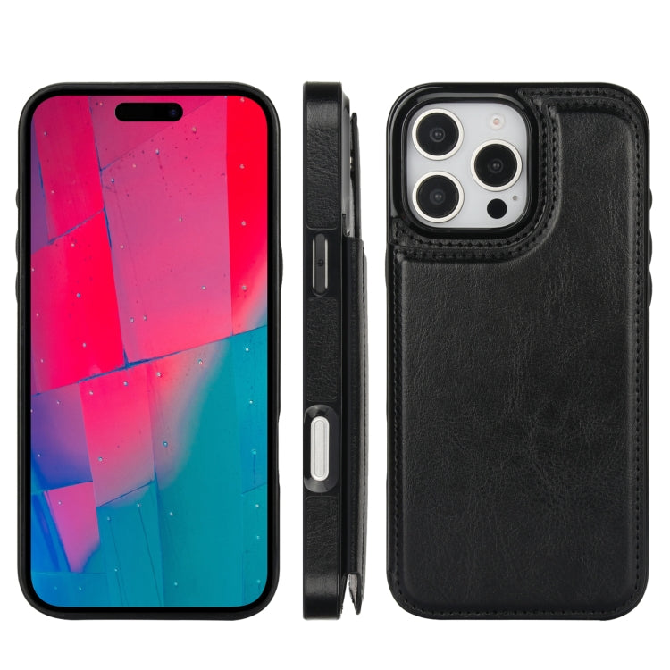 For iPhone 16 Pro Max Double Buckle Crazy Horse Texture PU Phone Case(Black) - iPhone 16 Pro Max Cases by buy2fix | Online Shopping UK | buy2fix