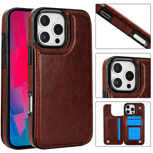 For iPhone 16 Pro Double Buckle Crazy Horse Texture PU Phone Case(Brown) - iPhone 16 Pro Cases by buy2fix | Online Shopping UK | buy2fix