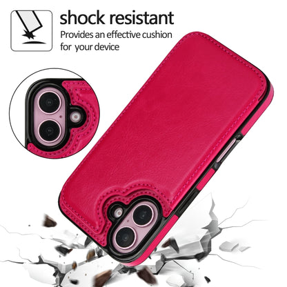 For iPhone 16 Plus Double Buckle Crazy Horse Texture PU Phone Case(Rose Red) - iPhone 16 Plus Cases by buy2fix | Online Shopping UK | buy2fix